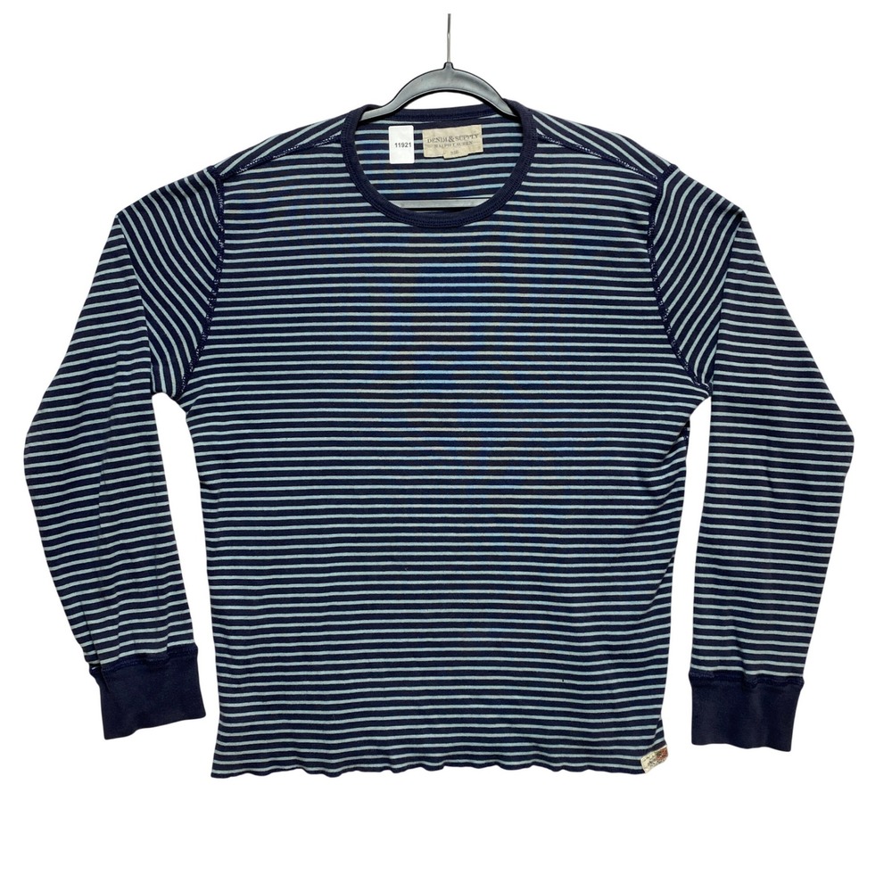 Denim & Supply Ralph Lauren Shirt Mens Large Blue Striped Crewneck Lettuce Hem